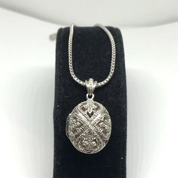 925 Sterling Silver Filigree locket Pendant Necklace size 20” - Picture 11 of 16